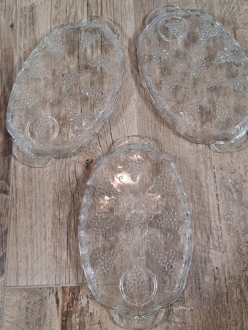 Vintage Grape Pattern Pressed Glass Serving Trays Set of 3